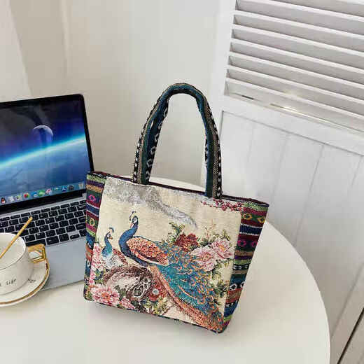 Bags for women, ethnic style embroidered handbags, literary retro shoulder bags, large-capacity embroidered handbags, tote bags, Elephant in the Sea of Flowers/