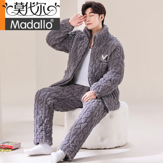 Modals neuer Herbst- und Winter-Dreischicht-Baumwoll-Pyjamas-Korallen-Samt und samtdicker Flanellkleidung Winteranzug hellgrauer M6626 Hased XL 3 Schichten x [120-140jin [Jin gleich 0,5 kg]] Dreischichtige Dreischicht verdickte Dreischichten mit dreischichtiger Flanell.