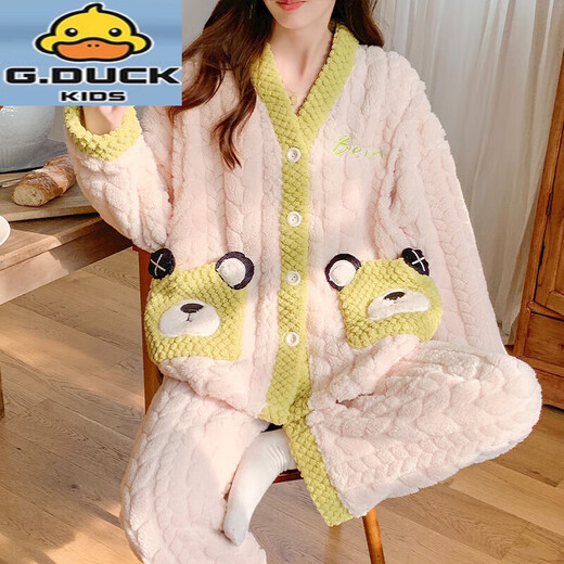 G.DUCKKIDS小黄鸭哺乳睡衣秋冬款月子服10月份12冬季珊瑚绒加厚可外穿产后孕 MY-9913 L【建议90-120斤穿】
