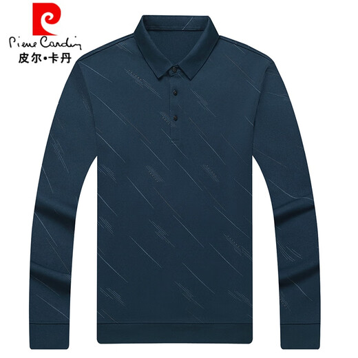 皮尔卡丹（pierre cardin）t恤长袖男士2025春秋季新款中年商务休闲男装薄款爸爸印花体恤衫 藏青826 L 170 建议【120-140斤】