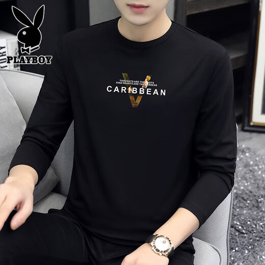 
Playboy 2025 Spring and Autumn Long Sleeve T-shirt Men's Thin Model Modal Cotton Black Trendy Printed Base Shirt Underwear Top White (15123) M (suitable for 95-115Jin [Jin equals 0.5 kg])