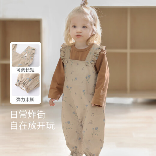 Bali piggy girl baby overalls pure cotton little girl trousers spring and autumn children's jumpsuits weightlifting pants infant jumpsuits milk coffee 90