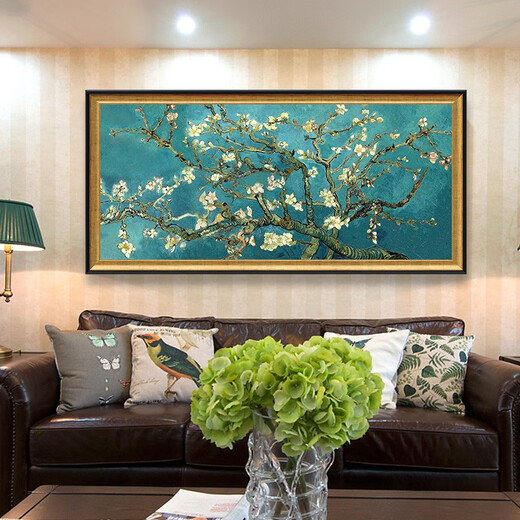 礼莎盛开的杏花 梵高纯手绘油画欧式客厅装饰画现代卧室餐厅饭厅挂画 692金框 200X100