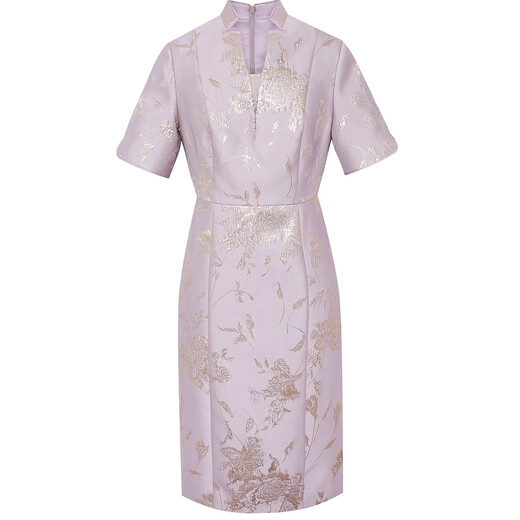 
Pink blue wardrobe 2025 summer new two-color gold silk jacquard improved V-neck Xi grandma light dress dress for women 552L686 Yunwu Zi M