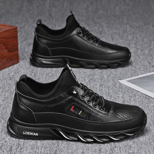 Yinfenglou Sommer große Männerschuhe im Freien für Bergsteiger von Leder ohne Schlupfsportschuhe Freizeit für Herren Arbeiten Schutzarbeit trendy Schuhe XP-AC3881 Schwarz Leder 42