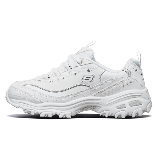 Skechers Zapatos para mujeres Otoño e Invierno 2025 Nuevos zapatos de panda de cuero espesas zapatos de papá elevados zapatos blancos sin deslizamiento de zapatillas casuales 11979-WSL 35