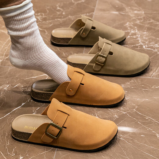 Sie genießt Baotou Birkenstock-Schuhe für Frauen mit Nachahmung von Lederkleidung und vielseitige Frauen mit halbem TQ671 Khaki 36/37