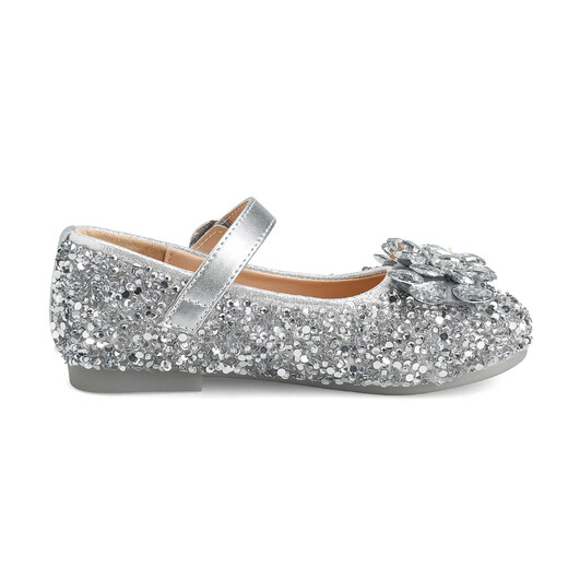Saturday (St&Sat) children's shoes, girls' shoes, children's fashion small leather shoes, new spring and autumn girls' performance flat crystal shoes, glazed silver 31, inner length about 19.4cm