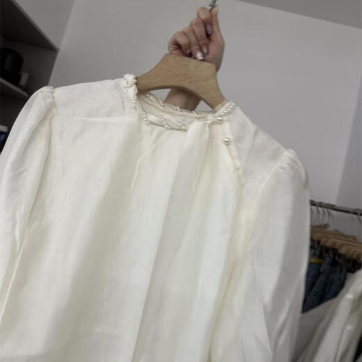 
Yuanpeng Tubuyu 6187 French design bow shirt for women 2025 spring new niche loose versatile shirt off white M