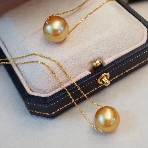 Fat Donglai's same style South Sea gold bead pendant gold pearl passepartout necklace 925 silver plated 18K gold clavicle chain single gold pearl round bead 14mm