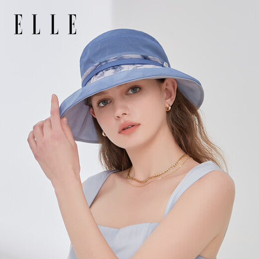 ELLE真丝帽女士夏季法式优雅印花沙滩防晒防紫外线遮阳礼物送女友