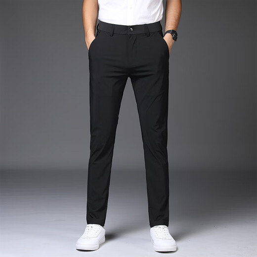 JIANGONG International Brand Luxury 2025 Ice Silk Casual Trousers Men's Spring and Summer Thin Men's Pants Quick-drying Free-Soled Elastic Slim and Small High-end 1098-Black Nine-point (Spot Speed) 28