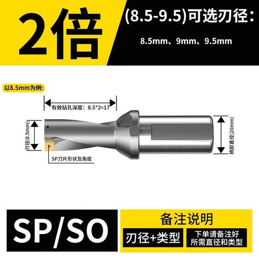 XMSJ智造u钻刀杆暴力钻平底加长深孔数控车床WC刀柄sp喷水快速钻头 D9195mm 2倍