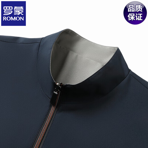 罗蒙双面穿男士商务休闲夹克春秋季新款工装上衣服时尚百搭行政外套男 蓝色【立领】 L (175) 【120-140斤】