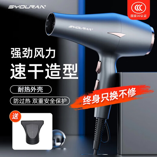 Syouran German hair dryer home quiet bass negative ion high power does not hurt hair salon barber shop special hair dryer high wind blowing hair home constant temperature hair care quick dry silver gray (18000 hair salon level strong wind)