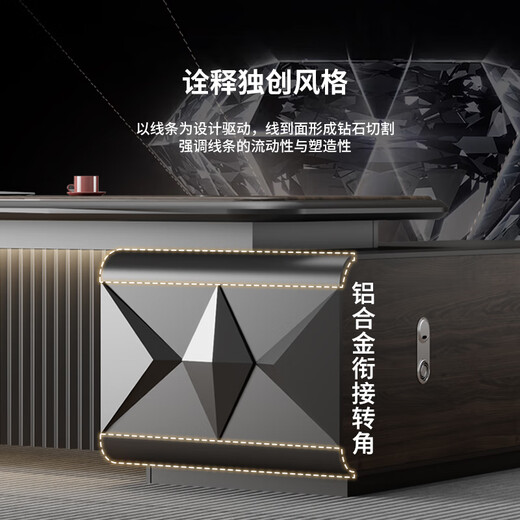 Yanhong painted boss table office desk and chair combination light luxury high-end executive desk simple modern chairman's room 2.0 meters luxury double cabinet boss (including light strip)