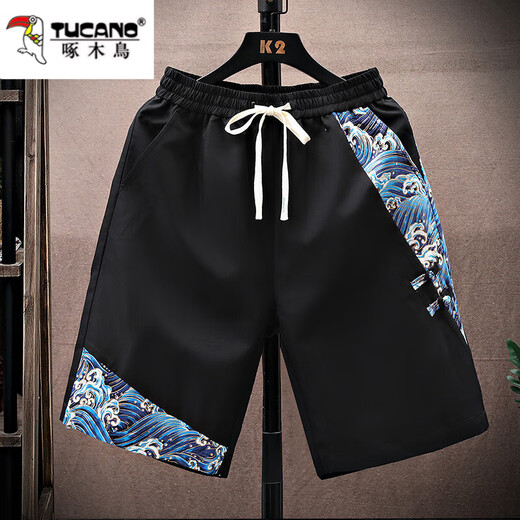 Woodpecker Shorts masculin Tendance d'été Bage respirant extérieur portant une tendance nationale imprimé décontracté grande taille à cinq shorts croustillants 831 beige l