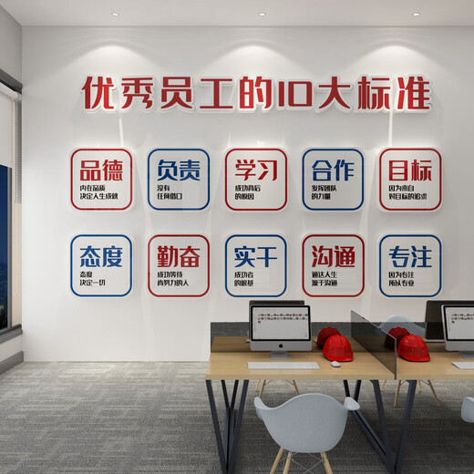 耐用生产车间高级感文化墙工厂宣传标语办公室装饰公司布置企业贴 新4839优秀员工-大红+黑色+白色 小