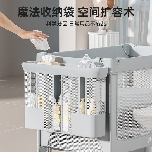 ULOP (ULOP) FALTING CRIB TRIMPICICING BET Multifunktionales bewegliches Babybett mit Windel Tisch Babybett Neugeborene Shaker Deluxe Top-End One-Click-Klappbild zum Senden von Kokosnussbraun-Matratzenwindel-Tisch-Babybett zwei-in-Eins-faltbare Bewegbare