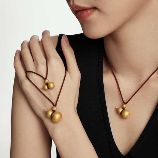 Chow Tai Fook Hammer Pattern Fuzhu Gourd Gold Pendant Rope (Work Fee: 1020 Pricing) EOF1484 Full Gold About 9.70g