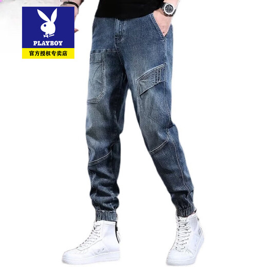 Playboy Working Jeans Herren Trendy Marke Body Body Foot Fußhose Frühling und Herbst Blau Retro Herrenhosen hübsche trendige Retro Blue L.