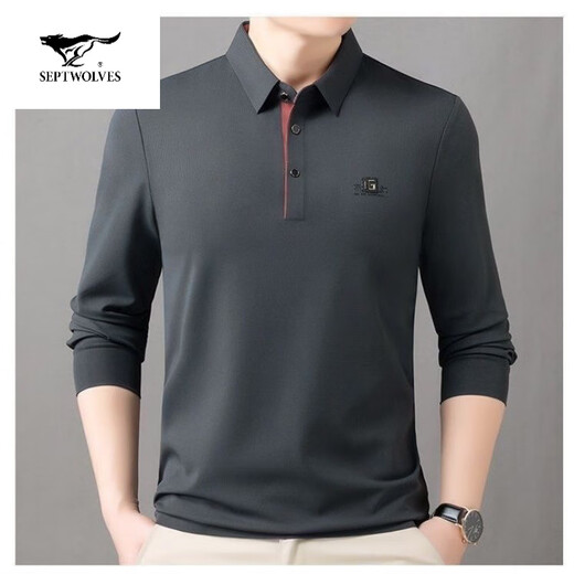 
SEPTWOLVES Autumn New Counter Flagship Men's T-shirt Long Sleeve Lapel Loose POLO Middle-aged High-end Business Casual Sweatshirt 9918 Bean Green 2XL 180 Suggestions 150-165