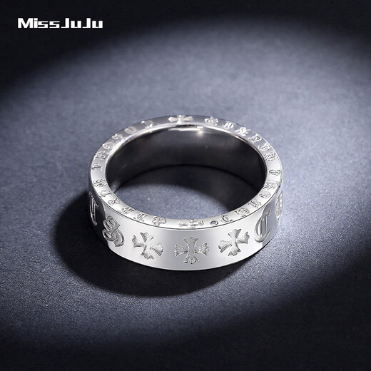 Miss JuJu pt950 platinum ring men's six-character mantra platinum wide solid wrench thickened ring ring deposit custom code number contact online customer service