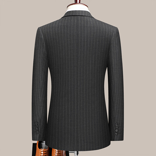 JIARMAY double-breasted autumn and winter new woolen suit business middle-aged men's suit formal wear professional wedding suit gray stripe 175/48 L
