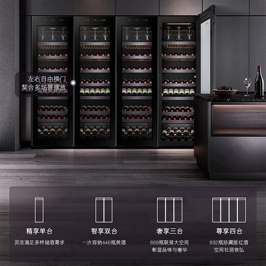 Casarte 450-liter free built-in constant temperature and humidity wine cabinet with precise temperature and humidity control. Living room wine refrigeration air-cooled home wine cabinet can hold about 223 bottles.