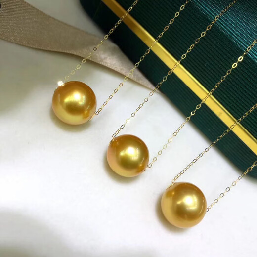 Fat Donglai's same style South Sea gold bead pendant gold pearl passepartout necklace 925 silver plated 18K gold clavicle chain single gold pearl round bead 14mm