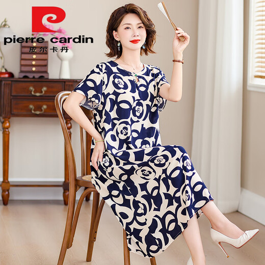 皮尔卡丹（pierre cardin）新款中年妈m妈装棉绸连衣裙女夏季中老年高端洋气阔太太人造棉裙 10号色  719#今年流行的轻奢品牌 3XL 建议125-140斤
