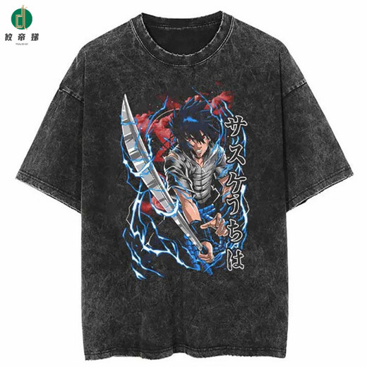 
Eudidi Harajuku Street Clothing Wash Naruto Anime T-shirt Naruto Cotton Men Summer Short Sleeve Retro Aged T B1421 Wash Black S