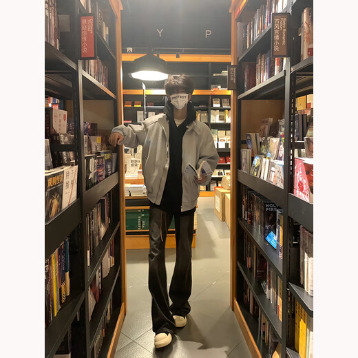 鲁雅尔美式潮流复古cleanfit毛呢夹克男春秋季百搭高街气质高级外套上衣 灰色 2XL