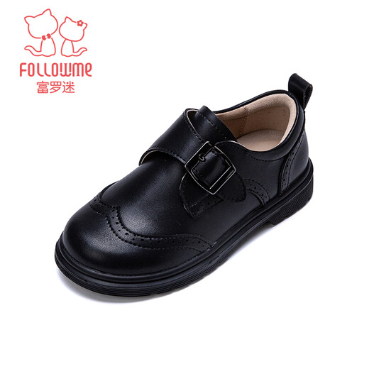 Fuluo Mi Children's Leather Shoes Spring and Autumn New Boys British Style Campus Performance Black Shoes Black 37