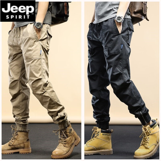 JEEP SPIRIT吉普工装裤男春秋季新款休闲裤子男宽松耐磨潮流中青年束脚长裤 679深灰色（夏款薄） 3XL (建议140-160斤)