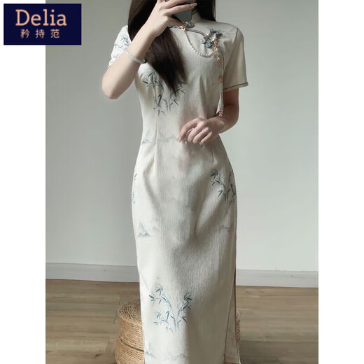 Reserved style new Chinese retro Republican style cheongsam 2025 summer new young girl slim dress for women long 719 flower branches [excluding accessories] M Recommended 85-100 Jin [Jin equals 0.5 kg]