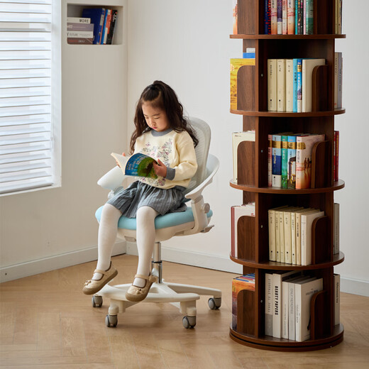 Sanqihu rotating bookshelf multi-layer bookcase corner vertical bookshelf floor-standing integrated wall-mounted 17 chassis 46cm all solid wood six layers walnut color-chassis 44cm