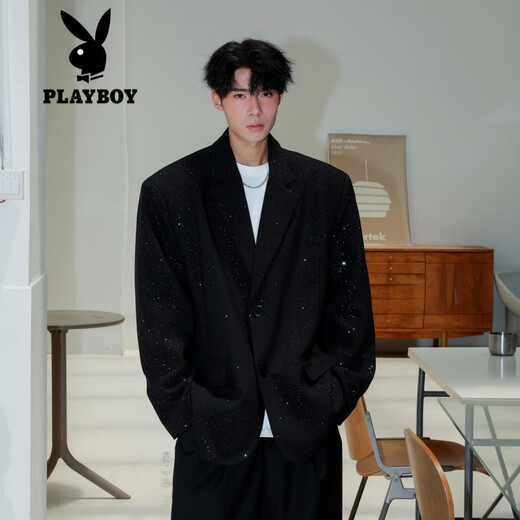 Playboy (PLAYBOY) blazer men's starry shoulder pads handsome style suit hairstylist wear engagement dress jacket black 4XL