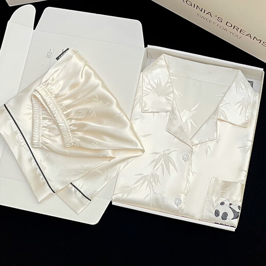 Gtyuwvg-sensorisch Panda Ice Seide Pyjamas Damen 2025 Sommer Dünne Kurzarmshorts Zwei-teilige Set Casual Home Clothing Hellgelb #YX-9214 m 75-98jin [Jin gleich 0,5 kg]