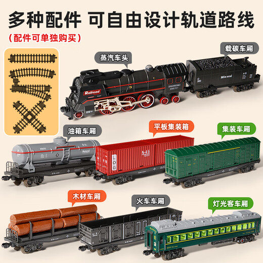 W WALLACE I BURGER&CHICKEN Children's Electric Remote Control Retro Steam Train Toy Rail Car Set Simulation Railway EMU Model Boy Track Changing Light Version Steam Train 99*185cm With 4 Cars Remote Control + Electric - Dual Mode - Gift Box Rechargeable Version Any DIY Track