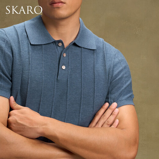 SKARO【柔软透气】蓝色短袖针织POLO衫男夏季商务休闲翻领T恤薄款 浅绿色SKP723 XL