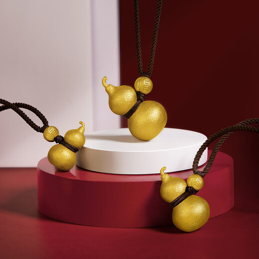 Chow Tai Fook Hammer Pattern Fuzhu Gourd Gold Pendant Rope (Work Fee: 1020 Pricing) EOF1484 Full Gold About 9.70g