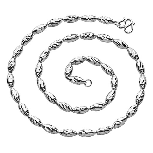 Guanpu Pavilion Fat Donglai same style men's platinum necklace silver men's and women's thick style fashionable and domineering sweater chain silver transfer olive bead chain 4mm long about 50cm 12 grams
