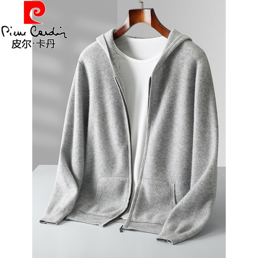 Pierre Cardin 2025 casual zipper hooded wool cardigan for men spring and autumn style knitted hoodie luxury fashion sweater jacket for men white L