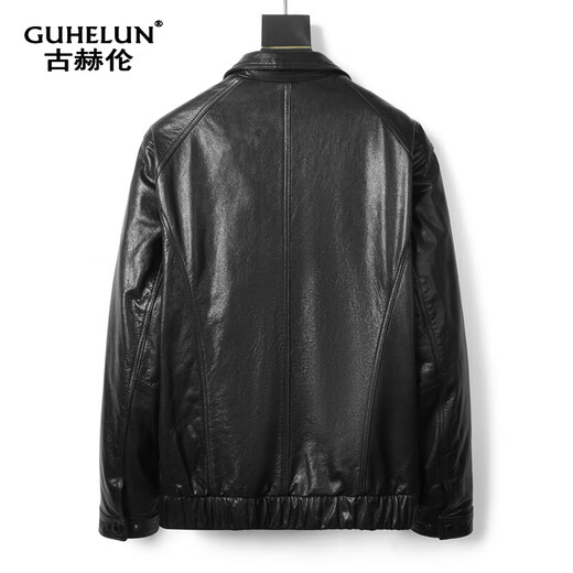 古赫伦（GUHELUN）2025新款海宁真皮皮衣男士油蜡头层牛皮夹克小翻领休闲时尚外套薄 黑色 XL (175)