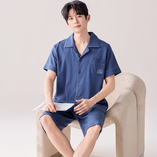 雅鹿睡衣男纯棉夏季2025年新款夏天全棉男士大码可外穿家居服套装 NSALM-LMSJ9207 L (建议100-125斤)