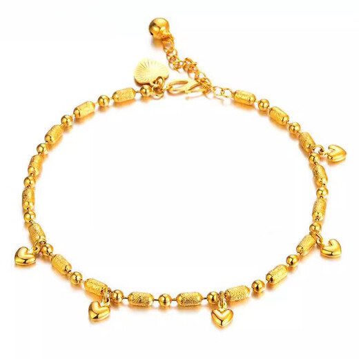WOUG gold shop gold anklet women's fashion bell transfer beads peach heart gold anklet girlfriend gold foot ornaments lantern peach heart gold anklet 22cm+4m extension chain