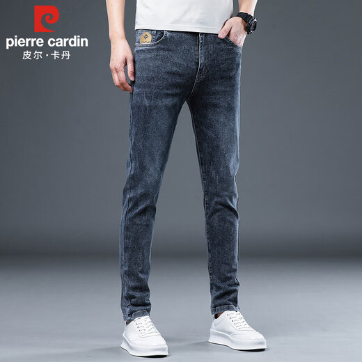 Pierre cardin jeans men's 2025 autumn Korean style fashion casual pants men's stretch slim feet pants blue gray 32
