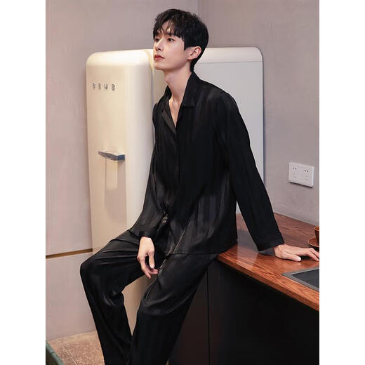 GPHF japonais Luxury Luxury Men's Pyjamas Été Ice Silk Silk à manches longues Convient pour hommes 2025 Nouveaux vêtements à domicile haut de gamme 6627 Gris Rice Dumplings L (100-125Jin [Jin est égal à 0,5 kg]))