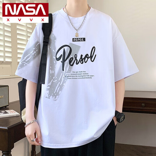 
NASA XVVX short-sleeved men's summer loose trendy brand letter printed round neck top half-sleeved T-shirt American casual men's T-shirt 693 black L about 100-120 Jin [Jin equals 0.5 kg] can be worn